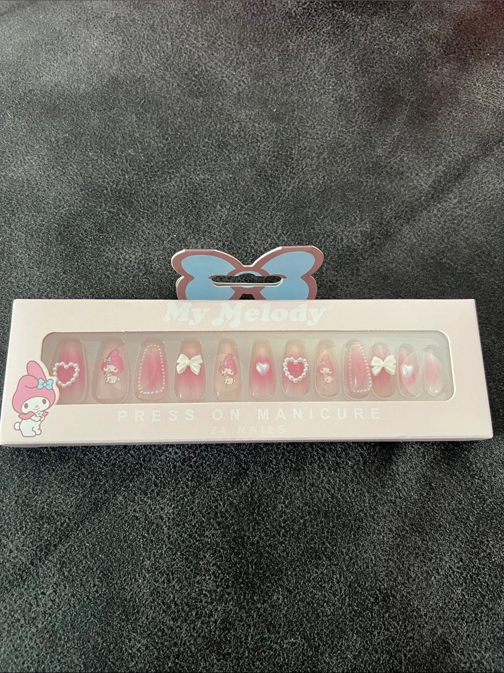 Hello Kitty My Melody Pink Press-On Nail Set with Bows & Hearts